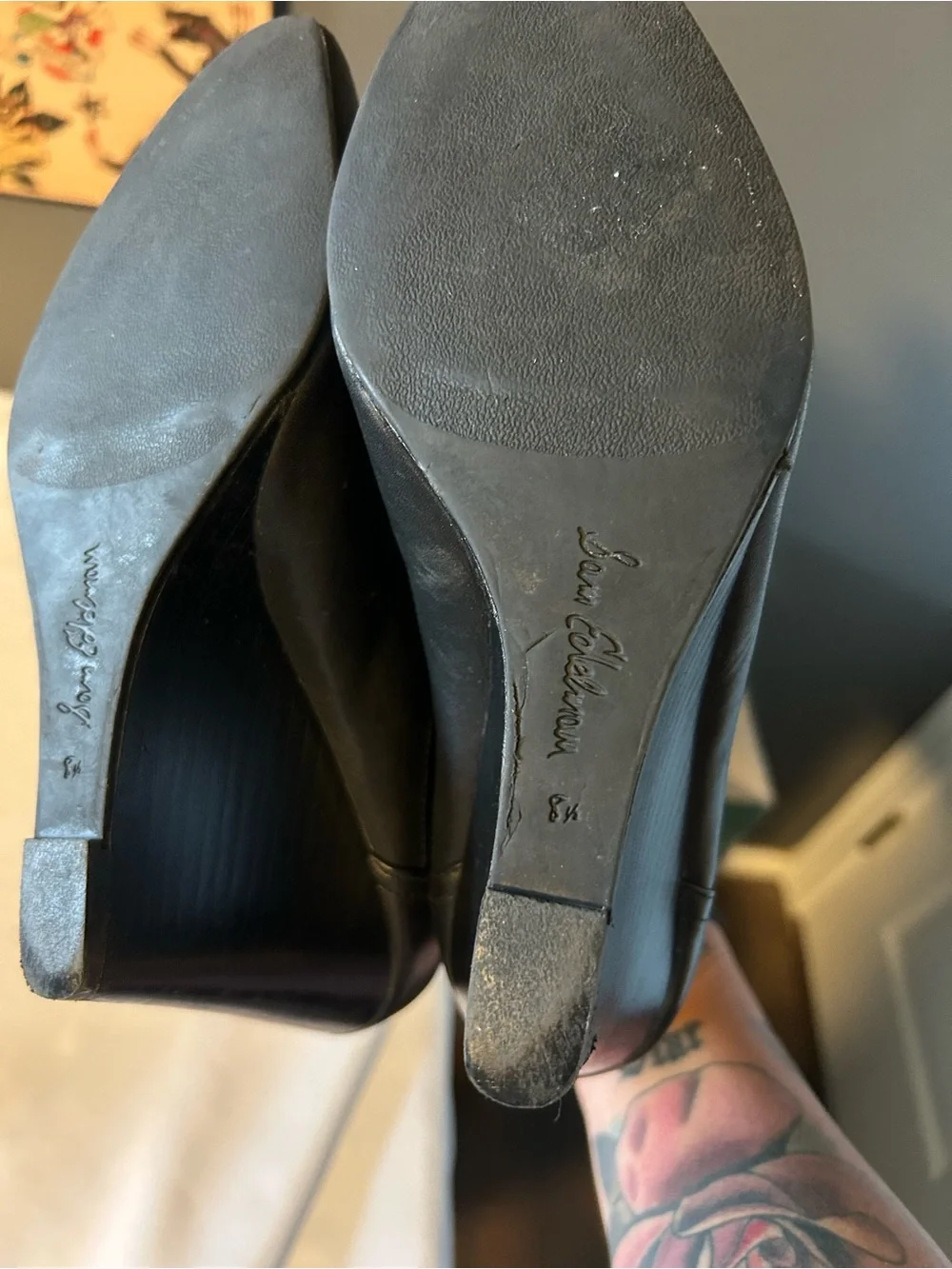 Sam Edelman Black Leather Wedge Ankle Boots